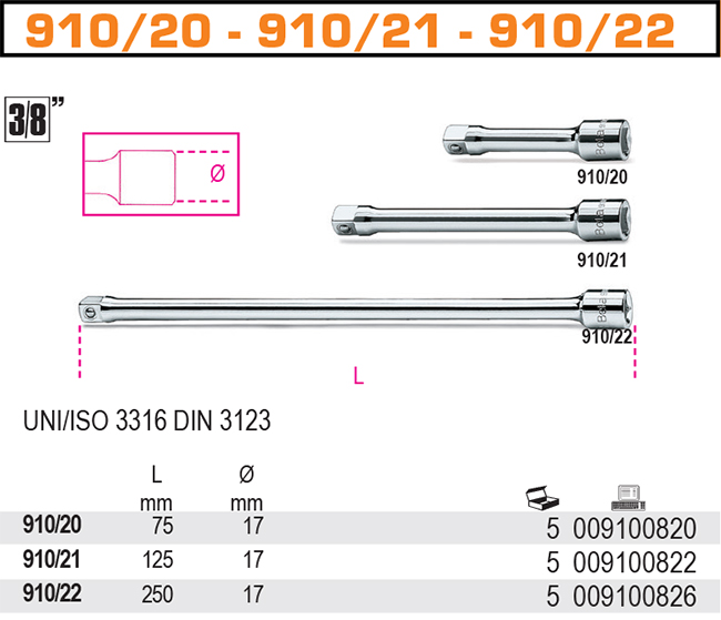 PRODLOUŽENÍ-MODEL 910/21 3/8'' L 125MM''