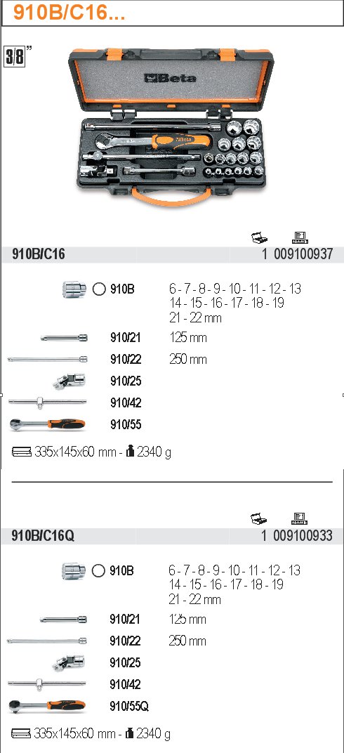 SADA HLAVIC-MODEL 910B/C16Q 3/8'' S PŘÍSLUŠENSTVÍM 16KS''