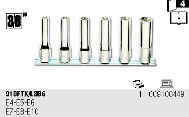 SADA HLAVIC TORX VNITŘNÍ E4-E10 DLOUHÉ-MODEL 910FTXL/SB6 6 KS