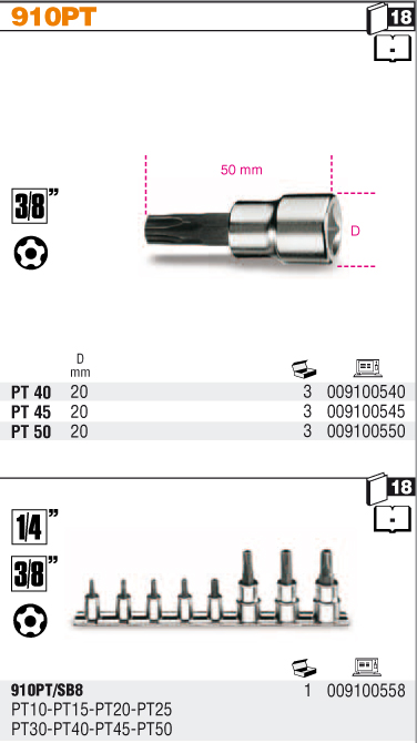 HLAVICE 3/8'' PENTATORX-MODEL 910PT 45