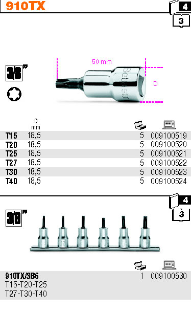 HLAVICE 3/8''    PROFIL TORX-MODEL 910TX T30
