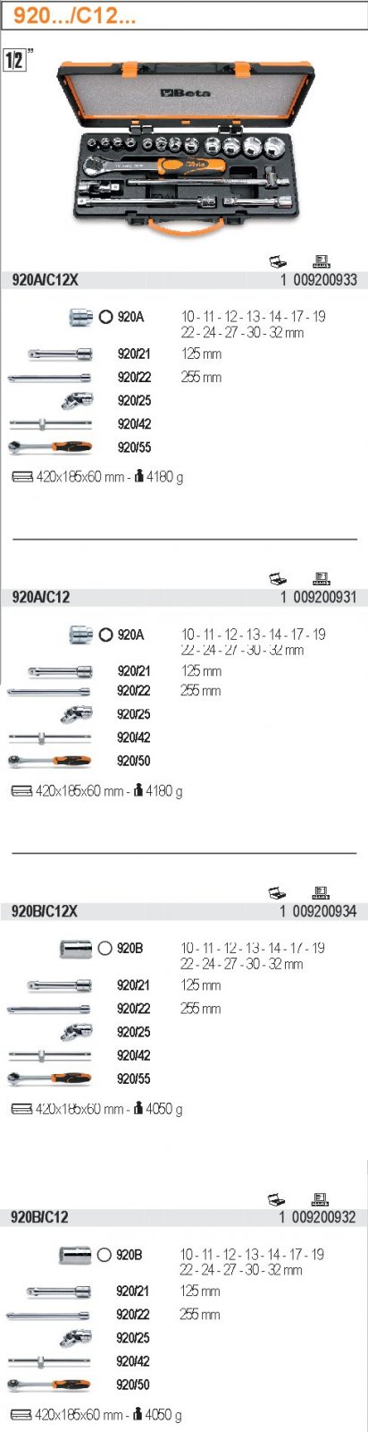 SADA HLAVIC 1/2'' S PŘÍSLUŠENSTVÍM-MODEL 920A/C12 1/2'' S PŘÍSLUŠENSTVÍM 17KS''