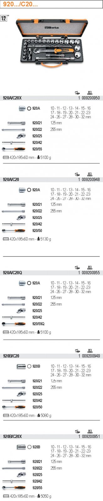 SADA HLAVIC 1/2'' S PŘÍSLUŠENSTVÍM-MODEL 920B/C20X 1/2'' S PŘÍSLUŠENSTVÍM 25KS''