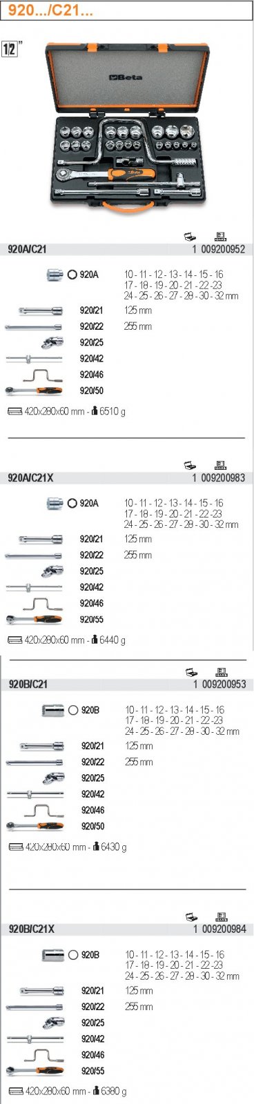 SADA HLAVIC 1/2'' S PŘÍSLUŠENSTVÍM-MODEL 920A/C21X 1/2'' S PŘÍSLUŠENSTVÍM 27KS''