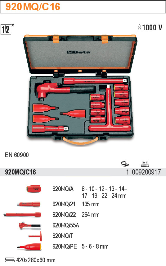 SADA HLAVIC 1/2'' IZOLACE DO 1000V-MODEL 920MQ/C16''