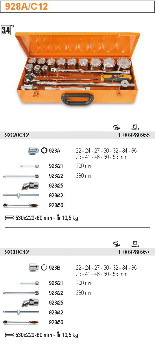 SADA HLAVIC 3/4'' S PŘÍSLUŠENSTVÍM-MODEL 928B/C12 17KS''