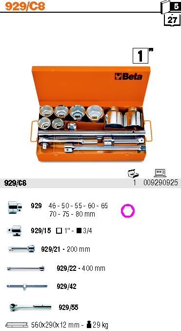 SADA HLAVIC 1'' S PŘÍSLUŠENSTVÍM-MODEL 929/C8 13KS''