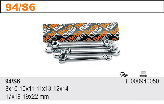 SADA OČKOVÝCH KLÍČŮ OBOUSTRANNÝCH OTEVŘENÝCH-MODEL 94/S6 6 KS 8-22MM, V KARTONU