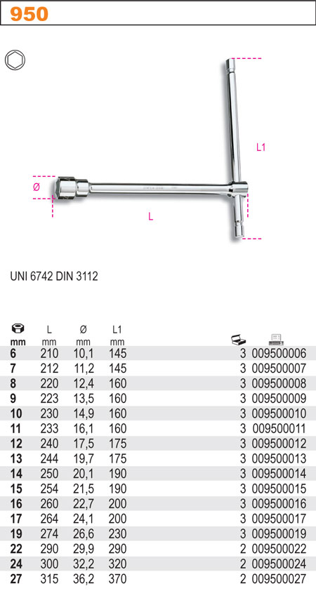 NÁSTRČKOVÝ KLÍČ TYP T-MODEL 950 6MM