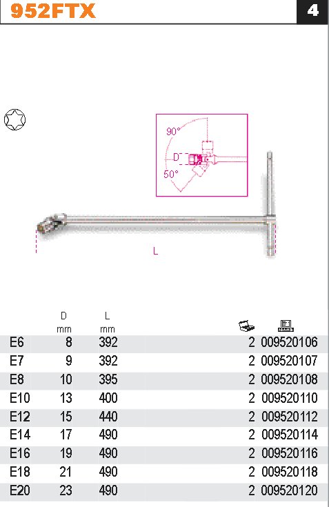 NÁSTRČKOVÝ KLÍČ TYP T TORX,KLOUB-MODEL 952FTX E6