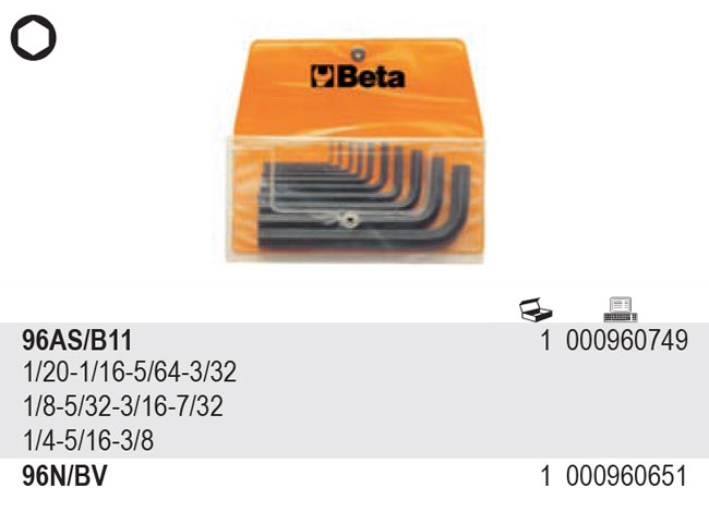 SADA INBUSOVÝCH KLÍČŮ V POUZDŘE-MODEL 96AS/B11 11 KS 1/20 - 3/8'',  V POUZDŘE''