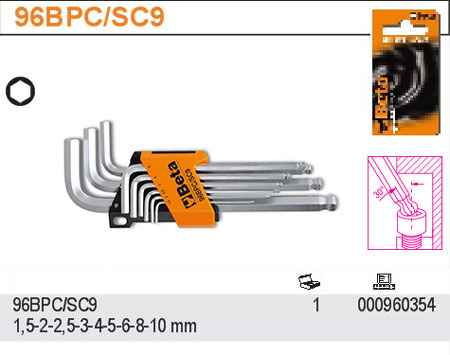 SADA INBUSOVÝCH KLÍČŮ-MODEL 96BPC/SC9 9 KS 1,5-10MM,  V UCHYTU