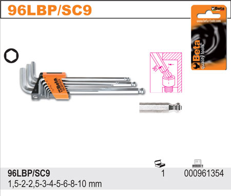 SADA INBUSOVÝCH KLÍČŮ DLOUHÝCH-MODEL 96LBP/SC9 9 KS 1,5-10MM, V UCHYTU