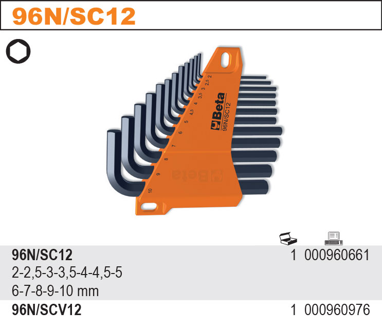 SADA INBUSOVÝCH KLÍČŮ V ÚCHYTU-MODEL 96/NSC12 12 KS 2-10MM, V UCHYTU