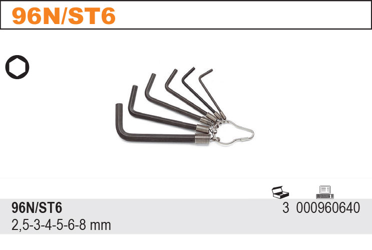 SADA INBUSOVÝCH KLÍČŮ NA VĚŠÁČKU-MODEL 96N/ST6 6 KS 2,5-8MM, NA VĚŠÁČKU