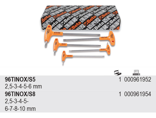 SADA INBUSOVÝCH KLÍČŮ S RUKOJETÍ-MODEL 96TINOX/S5 5 KS 2,5-6MM, V KARTONU