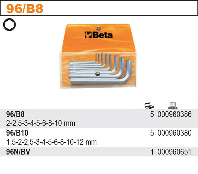 SADA INBUSOVÝCH KLÍČŮ-MODEL 96/B8 8 KS 2-10MM,  V POUZDŘE