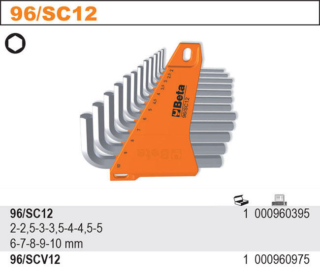 SADA INBUSOVÝCH KLÍČŮ-MODEL 96/SC12 12 KS 2-10MM, V UCHYTU