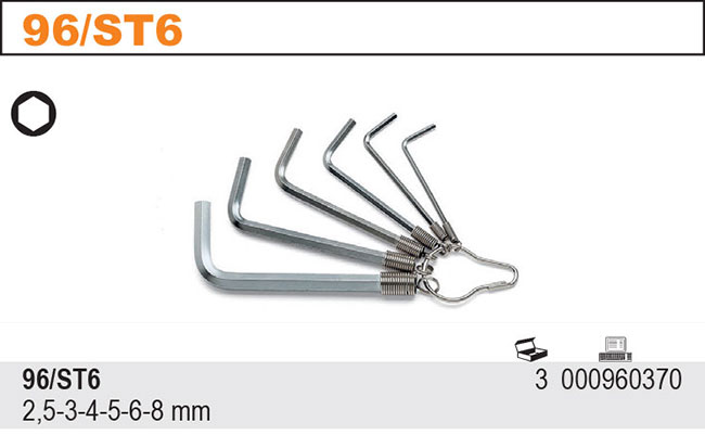 SADA INBUSOVÝCH KLÍČŮ-MODEL 96/ST6 6 KS 2,5-8MM, NA VĚŠÁČKU