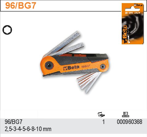 SADA INBUSOVÝCH KLÍČŮ-MODEL 96/BG7 7 KS 2,5-10MM, V RUKOJETI