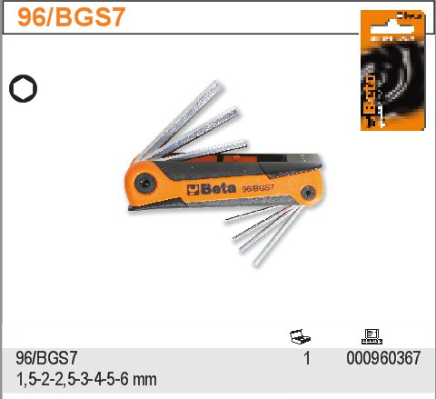 SADA INBUSOVÝCH KLÍČŮ-MODEL 96/BGS7 7 KS 1,5-6MM, V RUKOJETI