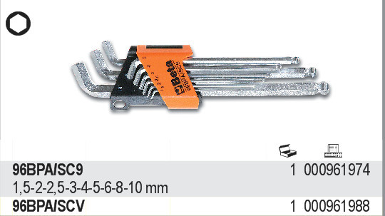 SADA INBUSOVÝCH KLÍČŮ, V ÚCHYTU-MODEL 96LBPA/SC9 9 KS 1,5-10MM, V UCHYTU