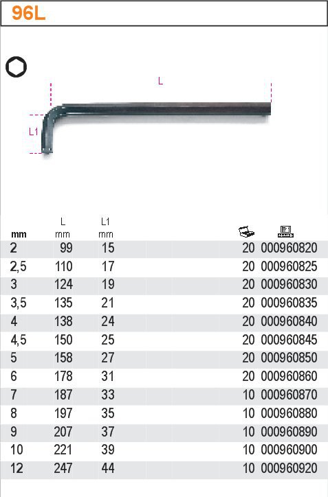 INBUSOVÝ KLÍČ-MODEL 96L 2.5MM, DLOUHÝ ČERNĚNÝ