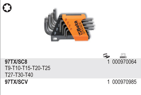 SADA ZÁSTRČNÝCH KLÍČŮ PROFIL TORX-MODEL 97TX/SC8 8 KS T-9 - T40, V UCHYTU
