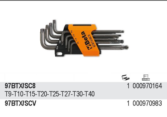 SADA ZÁSTRČNÝCH KLÍČŮ PROFIL TORX -MODEL 97TX/SC8 8 KS T-9 - T40, V UCHYTU