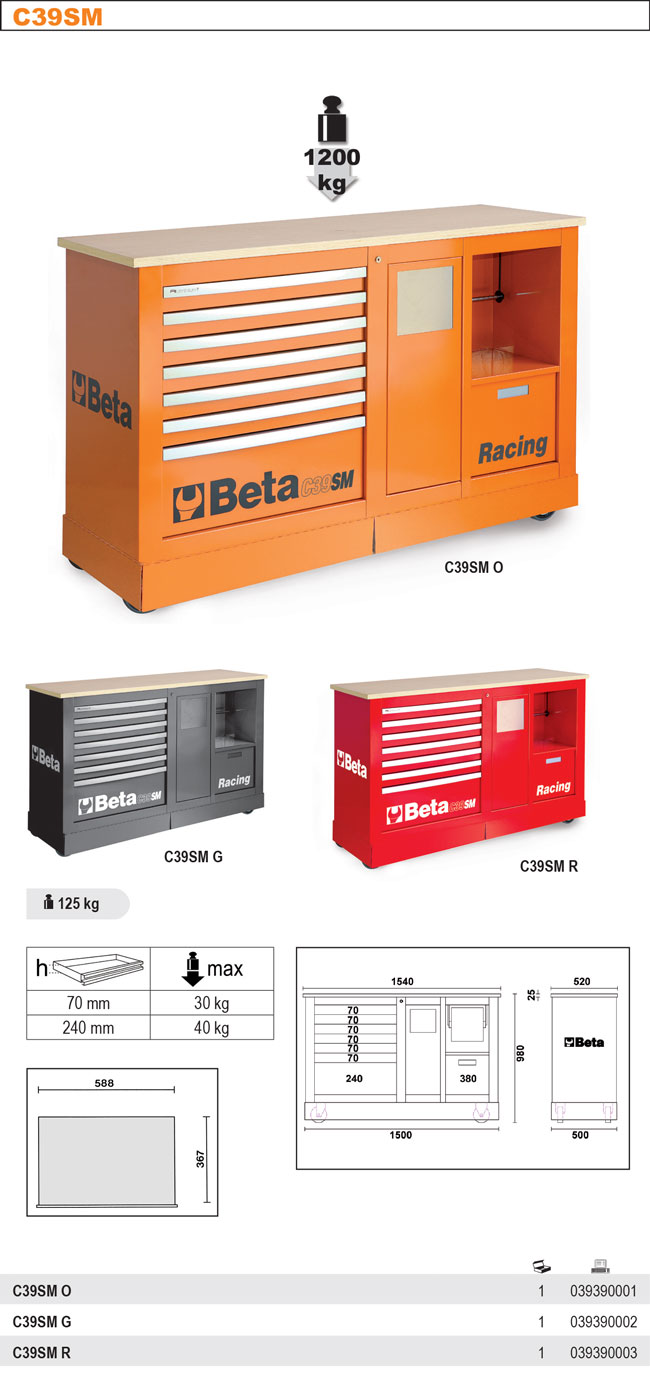 VOZÍK NÁŘAĎOVÝ C39 TYP RACING SM-MODEL 3900/C39SMR ČERVENÁ