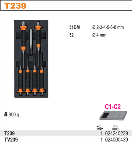 SADA PRŮBOJNÍKŮ A DŮLČÍKŮ-MODEL 2424/T239 7KS  V PODESTĚ Z PVC